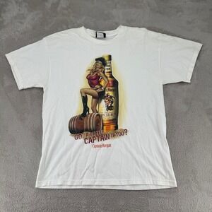 VTG Y2K Captain Morgan Original Spiced Rum Whisky Pirate Girl Shirt Mens L White